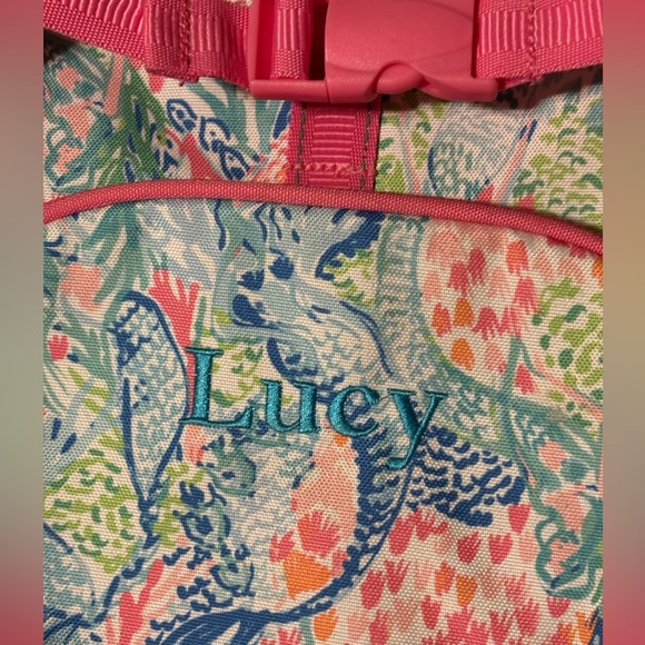 Girl Backpack floral Lily Pulitzer Pottery Barn Kids with Pink LUCY EMBROIDERY 🧵 - Picture 4 of 11